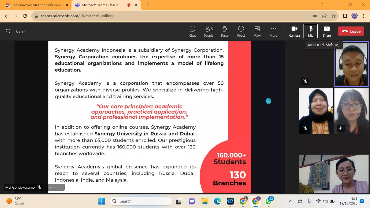 Kantor Urusan Internasional (KUI) Universitas Udayana menggelar rapat secara daring dengan salah satu agensi pendidikan ternama yaitu Synergy Academy Indonesia