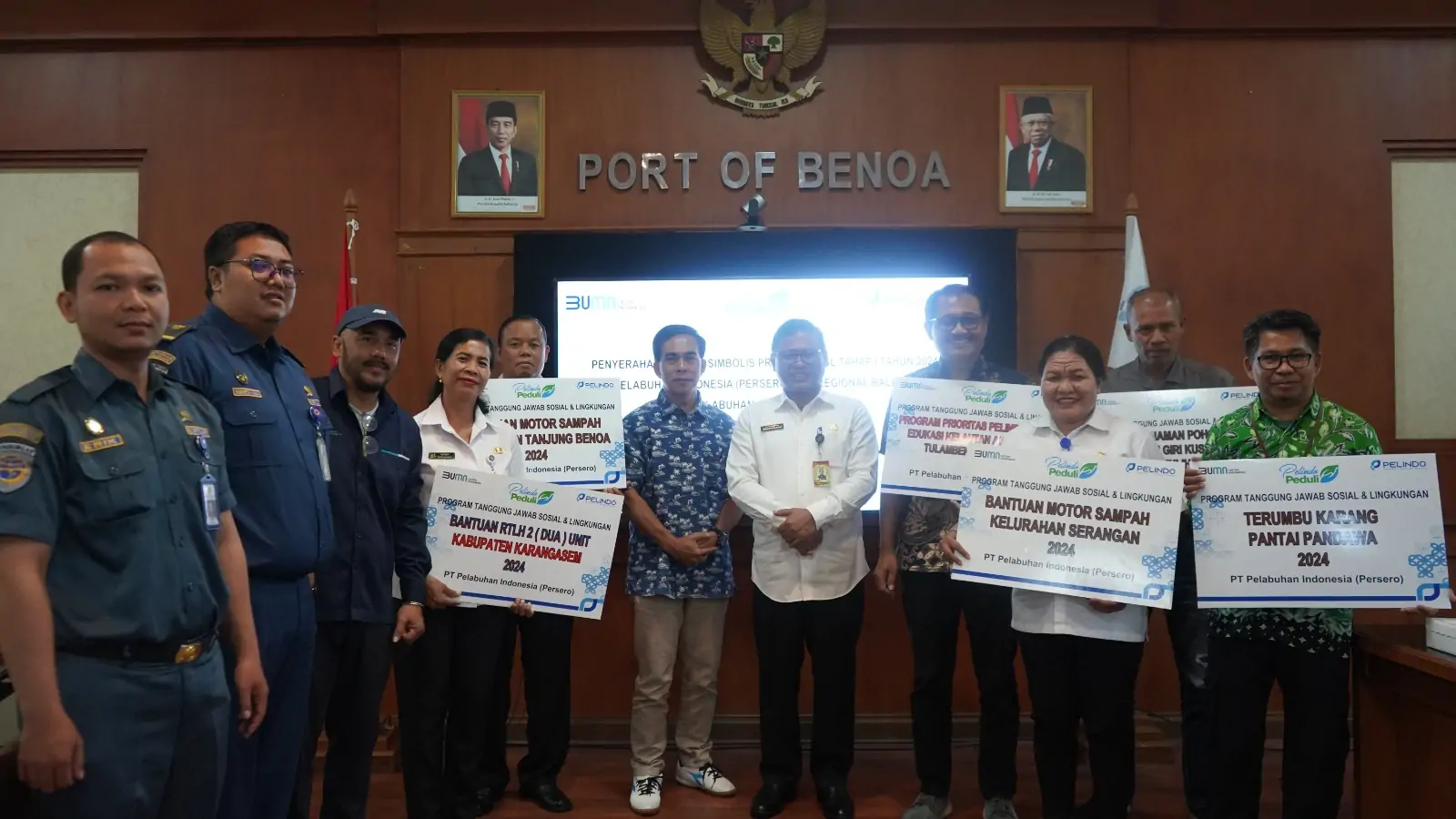 PT Pelabuhan Indonesia (Persero) Regional 3 Cabang Benoa melakukan penyerahan secara simbolis bantuan program Tanggung Jawab Sosial dan Lingkugan (TJSL) tahap I (satu) tahun 2024.