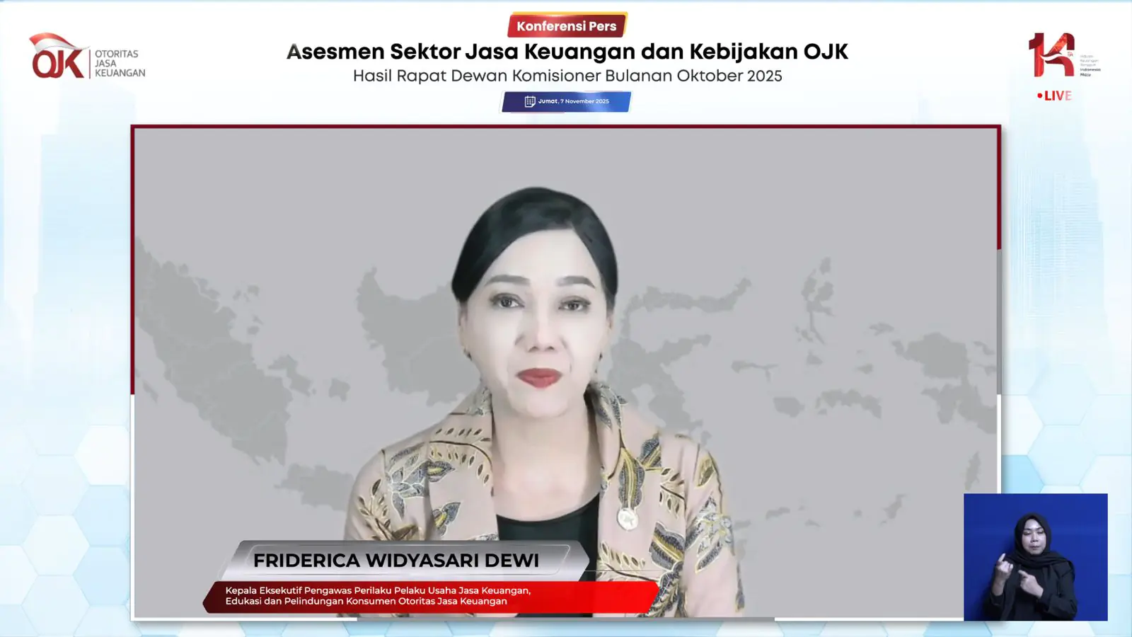 Rapat Dewan Komisioner Bulanan Otoritas Jasa Keuangan (OJK) pada 29 Oktober 2025 yang dilaksanakan secara daring.