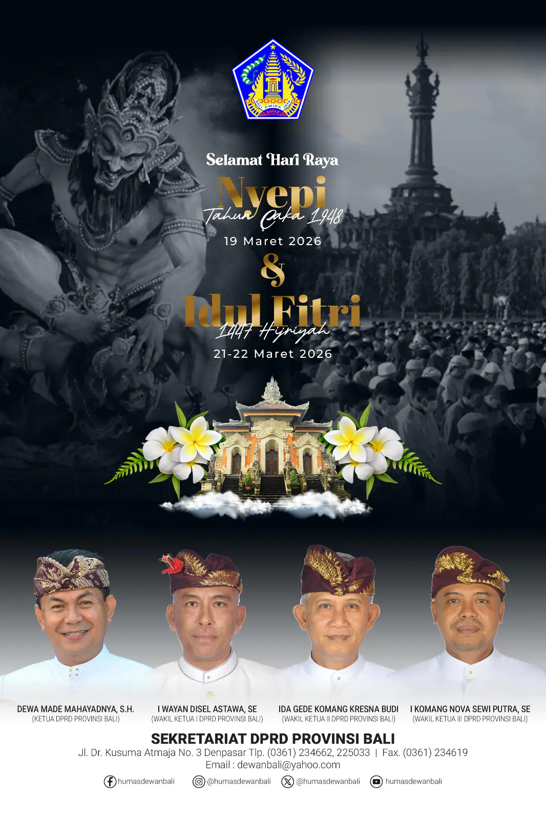 DPRD Provinsi Bali Ucapkan Selamat Hari Raya Nyepi Tahun Baru Caka 1948 dan Idul Fitri 1447 Hijriah